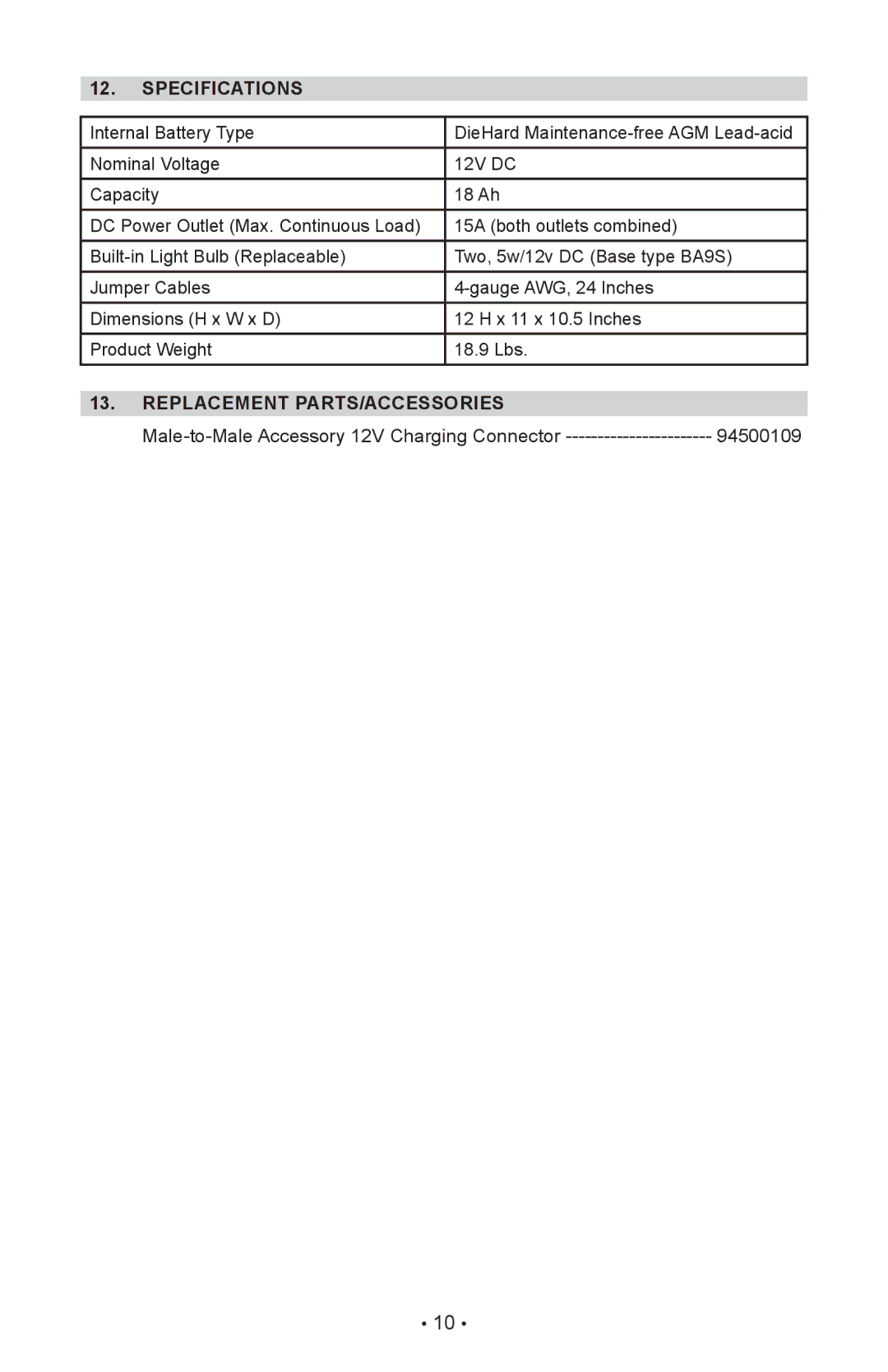 Sears 950 operating instructions Specifications, Replacement PARTS/accessories 