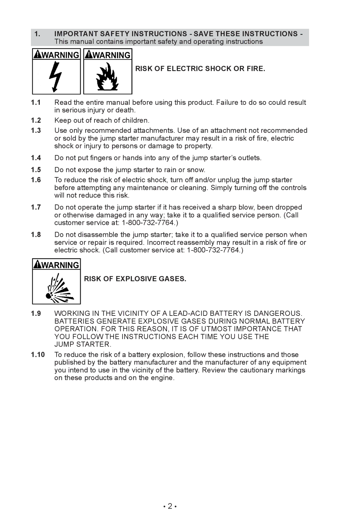 Sears 950 operating instructions Risk of Electric Shock or Fire, Risk of Explosive Gases 