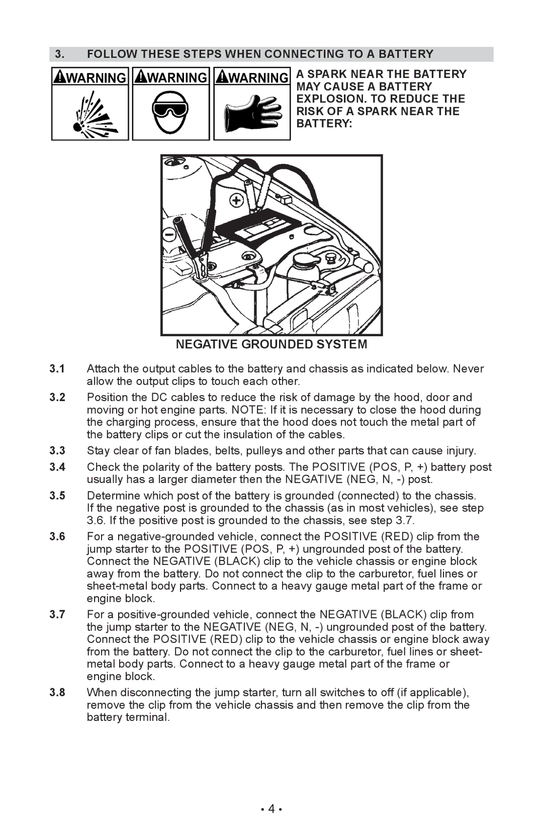 Sears 950 operating instructions Negative Grounded System, Follow These Steps When connecting to a Battery 