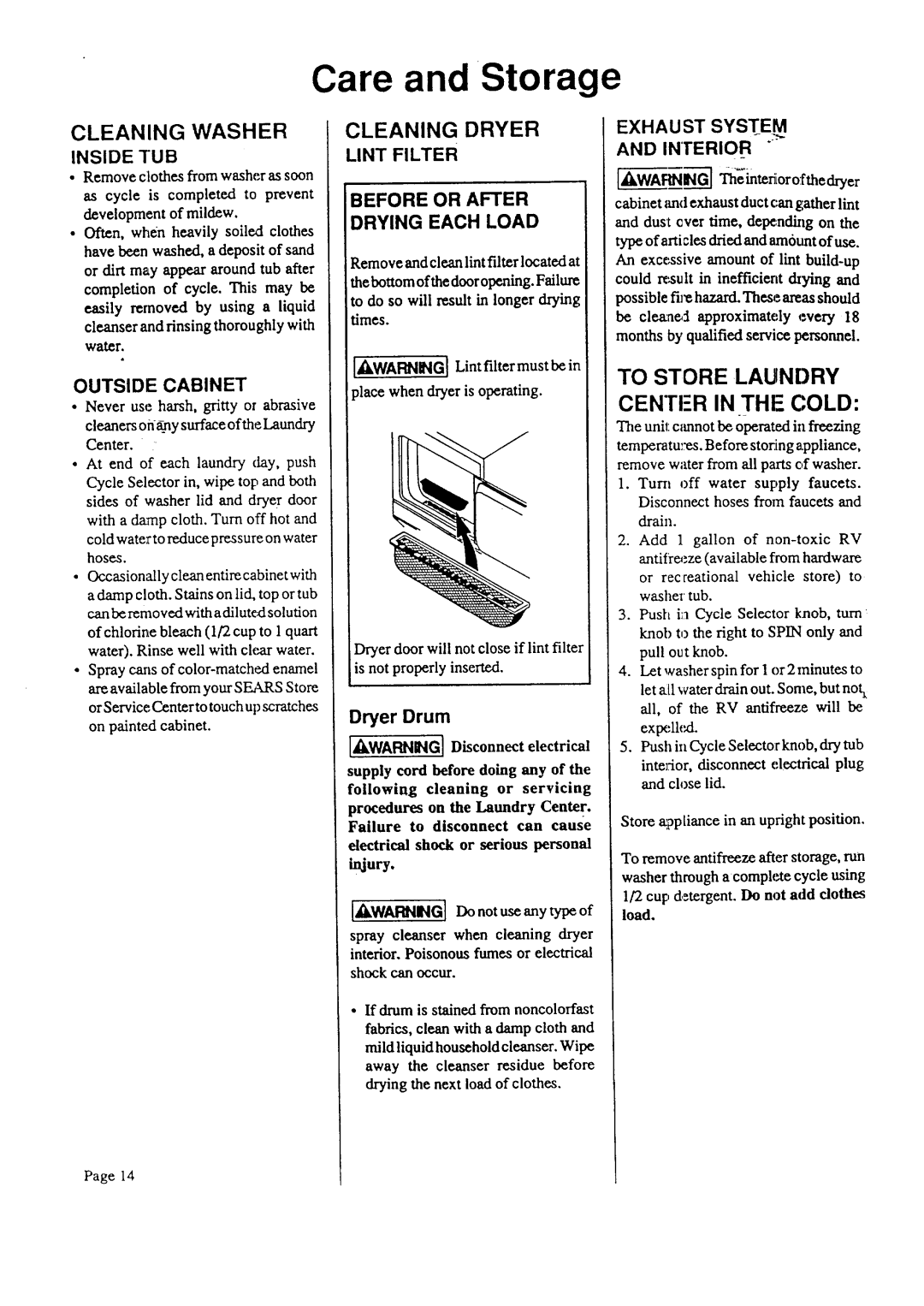 Sears 95761, 95701 warranty Cleaning Dryer, Inside TUB, Outside Cabinet, Exhau ST System 