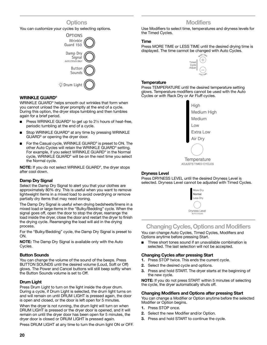 Sears 9709, 110.9708 manual Options 