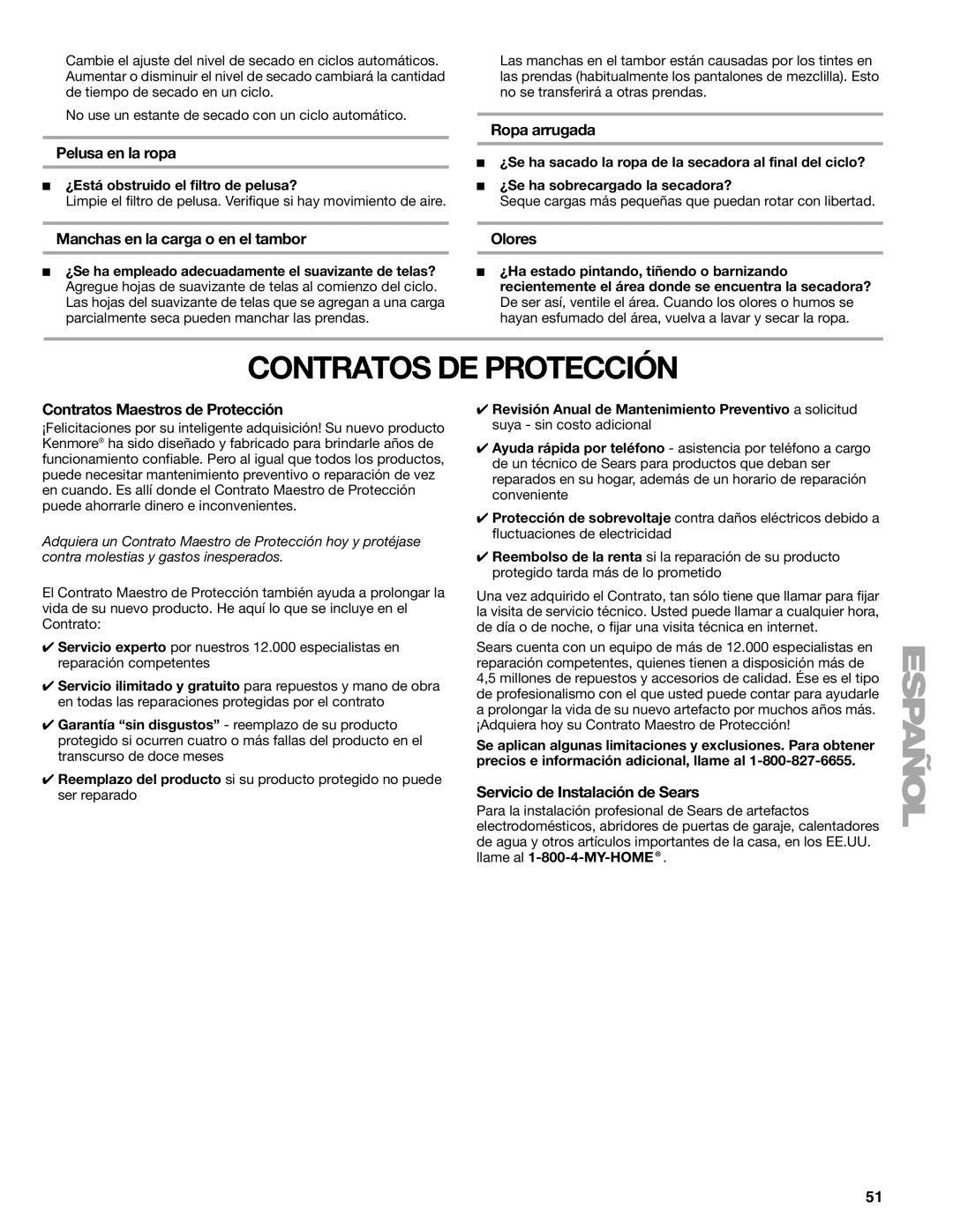 Sears 110.9708, 9709 manual Contratos DE Protección 