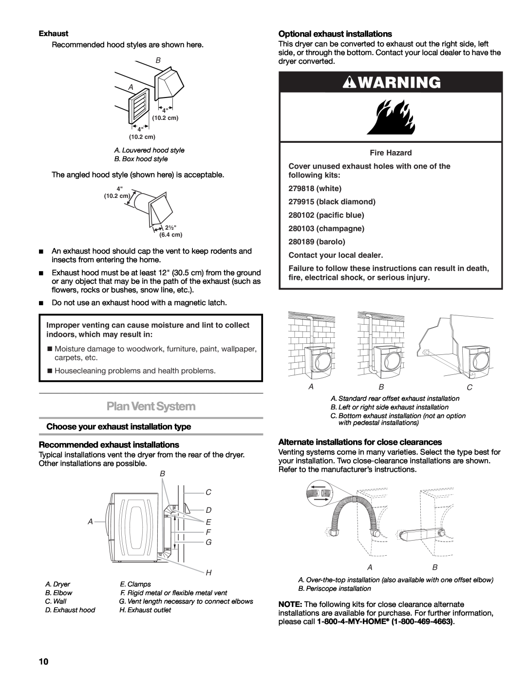 Sears 9709, 110.9708 manual Plan Vent System, Choose your exhaust installation type, Recommended exhaust installations 
