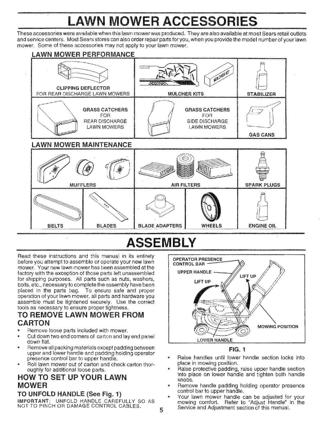 Sears 14.3 Lawnacc, Assembly, To Remove Lawn Mower From Carton, How To Set Up Your Lawn, Lawn Mower Performance, Mufflers 