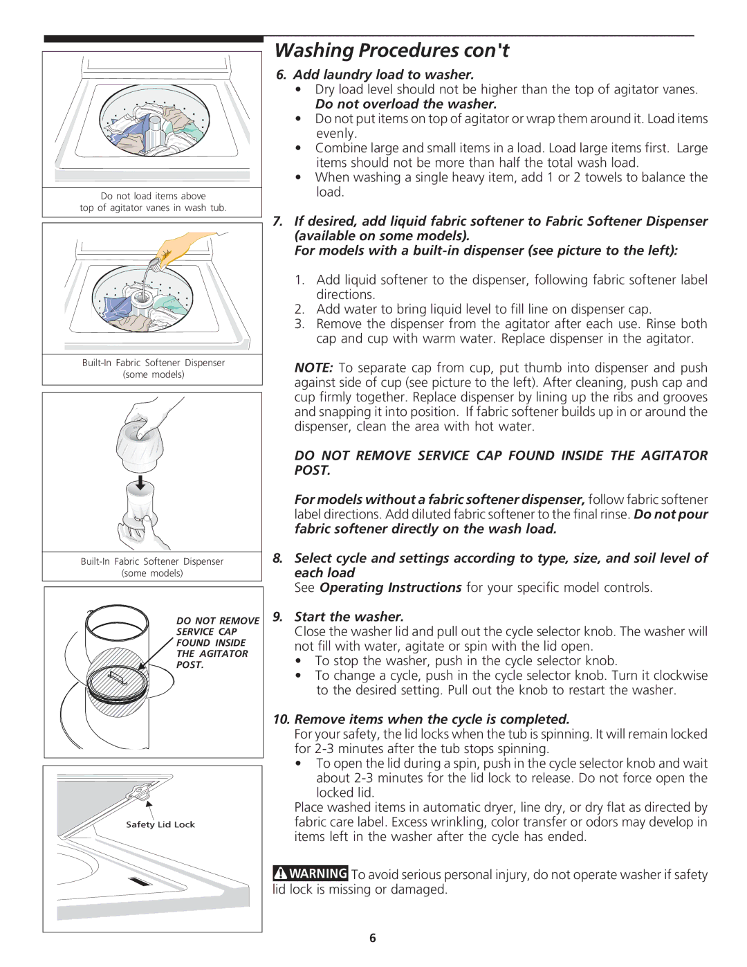 Sears 97812 manual Add laundry load to washer, Do not overload the washer, Start the washer 