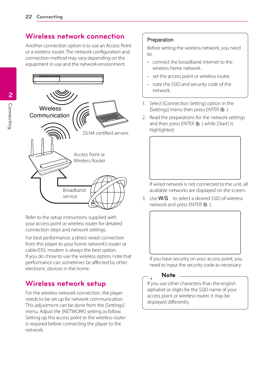 Sears BH9431PW, BH9430PW owner manual Wireless network connection, Wireless network setup 