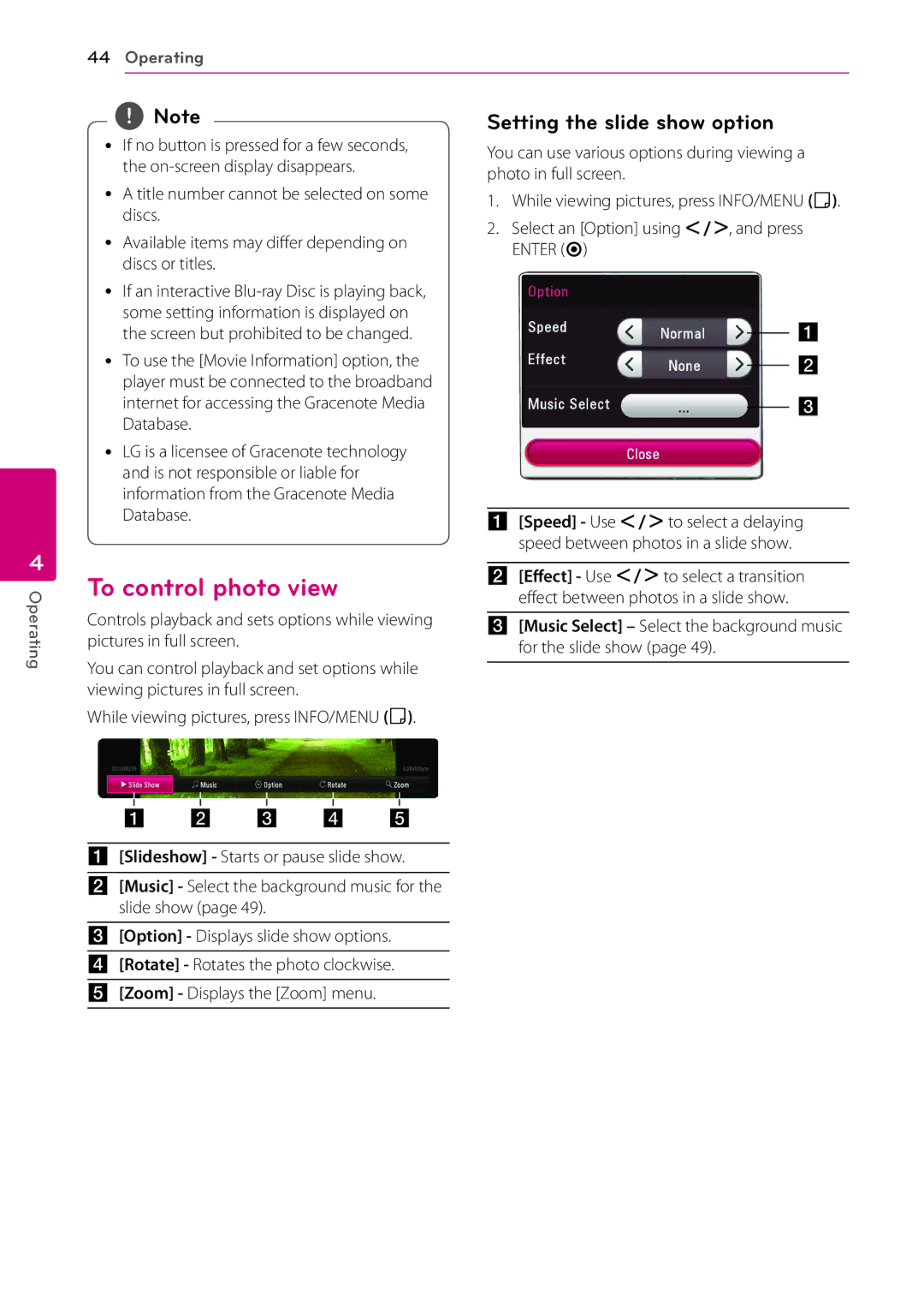 Sears BH9431PW, BH9430PW owner manual To control photo view, Setting the slide show option 