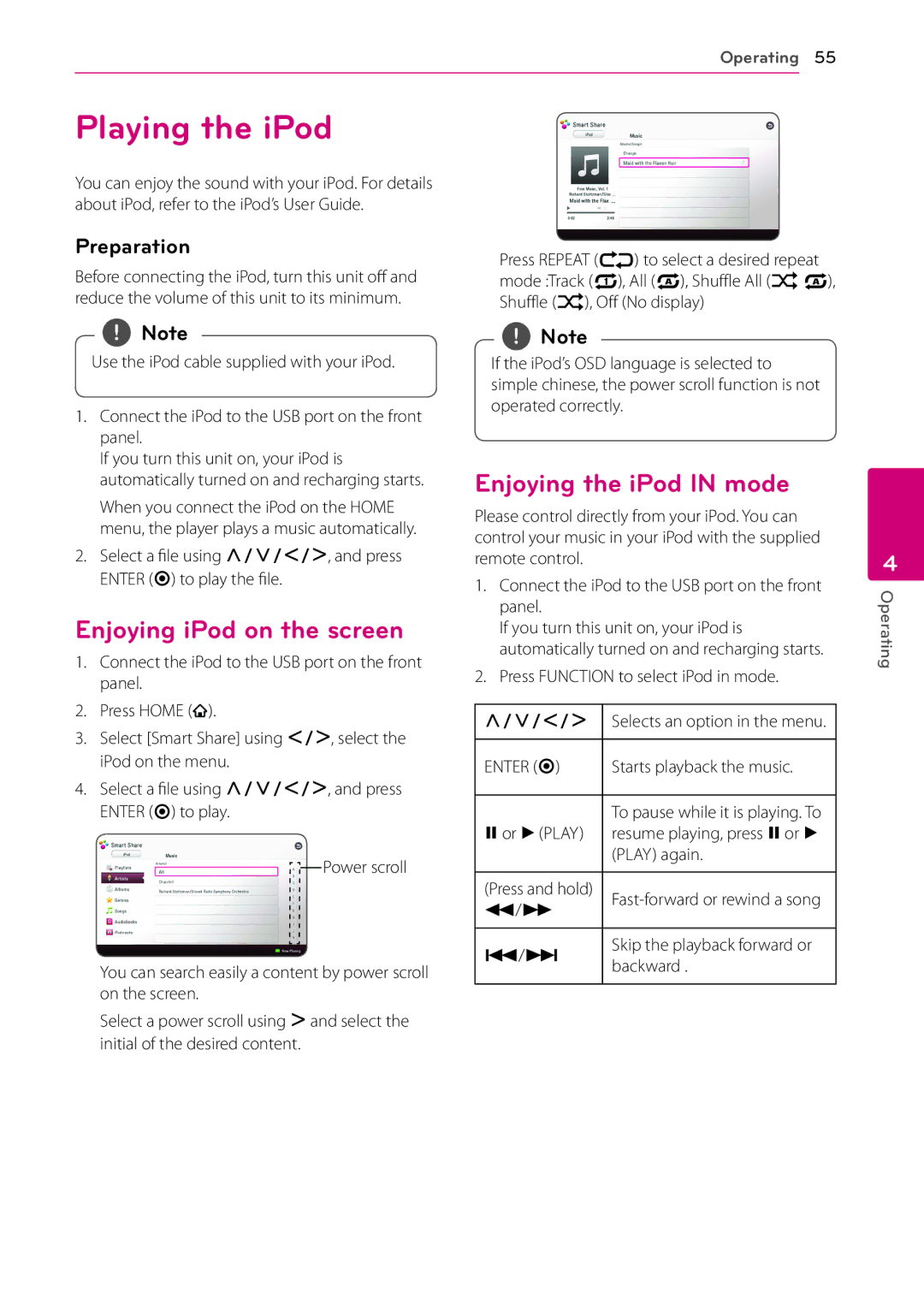 Sears BH9430PW, BH9431PW owner manual Playing the iPod, Enjoying iPod on the screen, Enjoying the iPod in mode, Preparation 