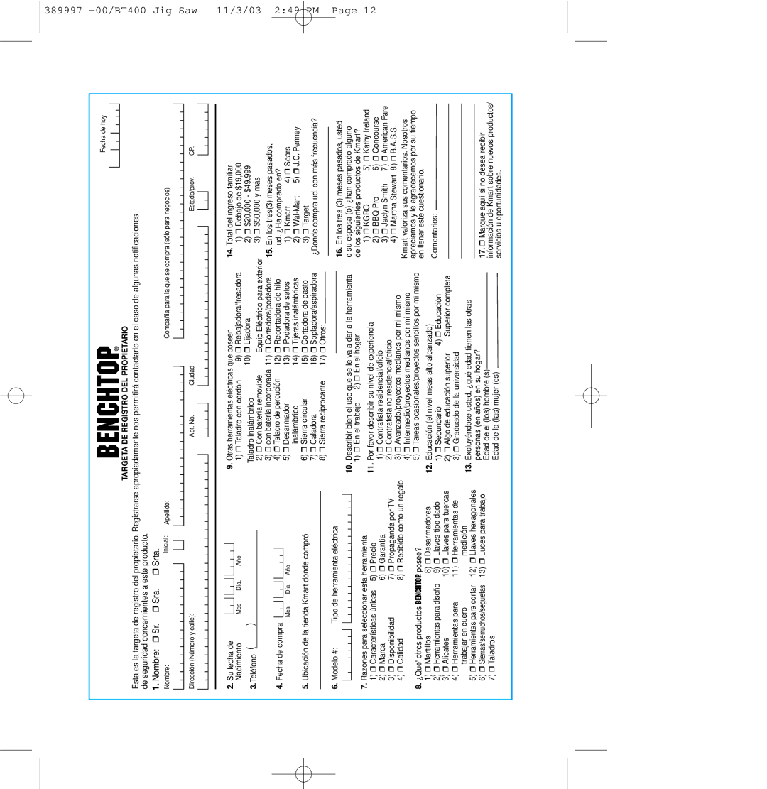 Sears BT400 owner manual Su fecha de 