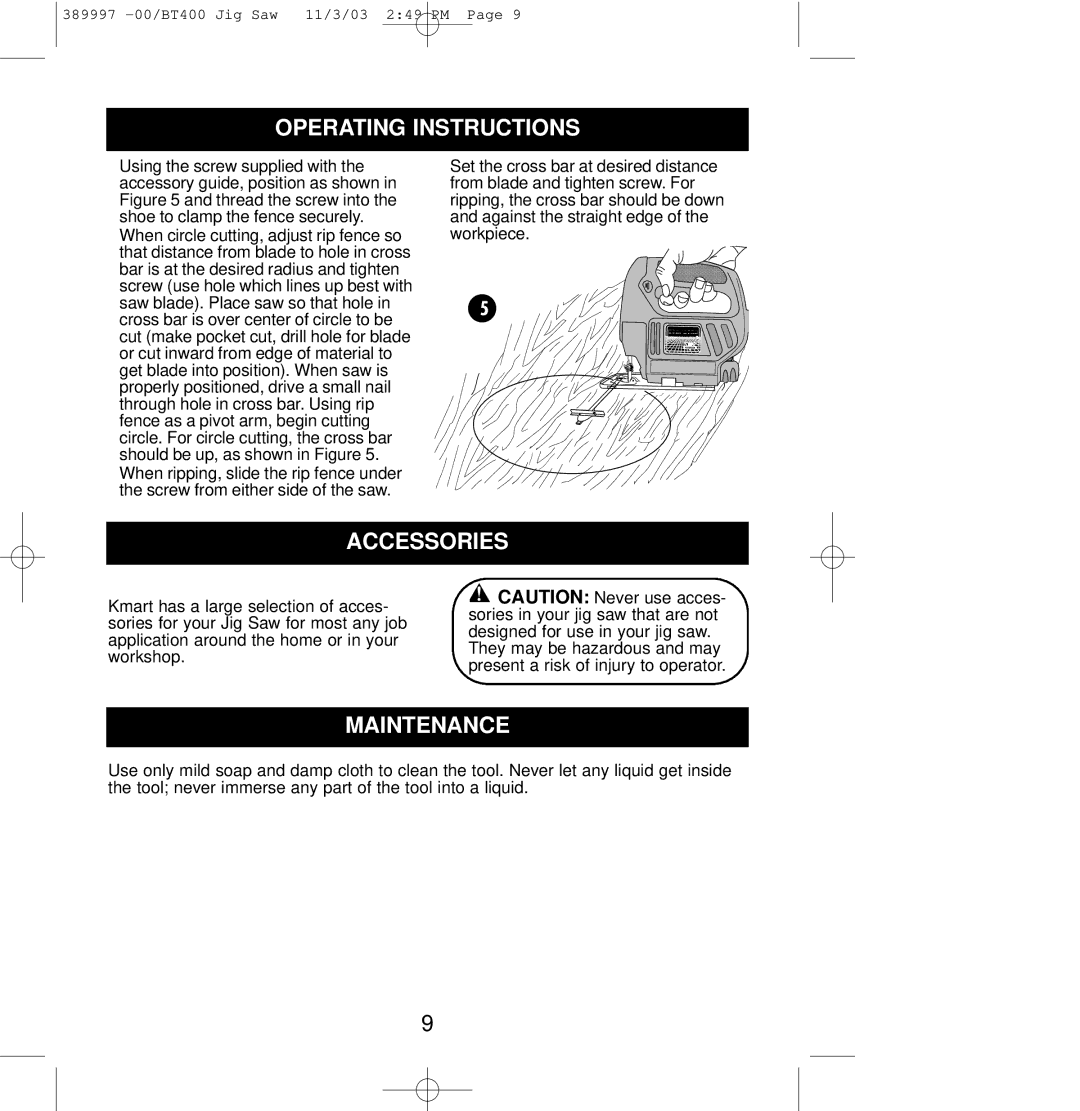 Sears BT400 owner manual Accessories, Maintenance 