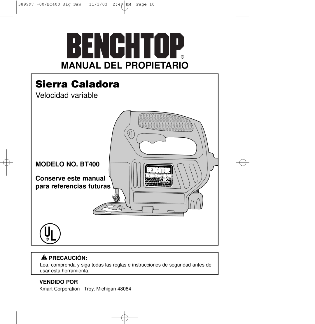 Sears Sierra Caladora, MODELO NO. BT400 Conserve este manual para referencias futuras, Precaución, Vendido Por 