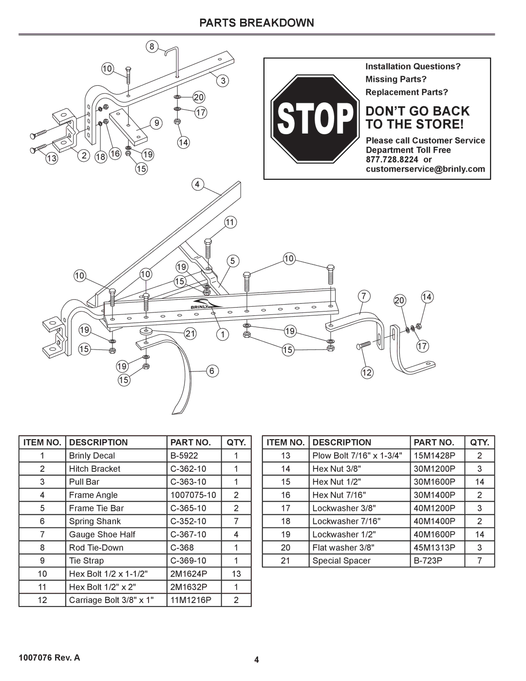 Sears CC-560 manual Parts Breakdown, Item no Description QTY 