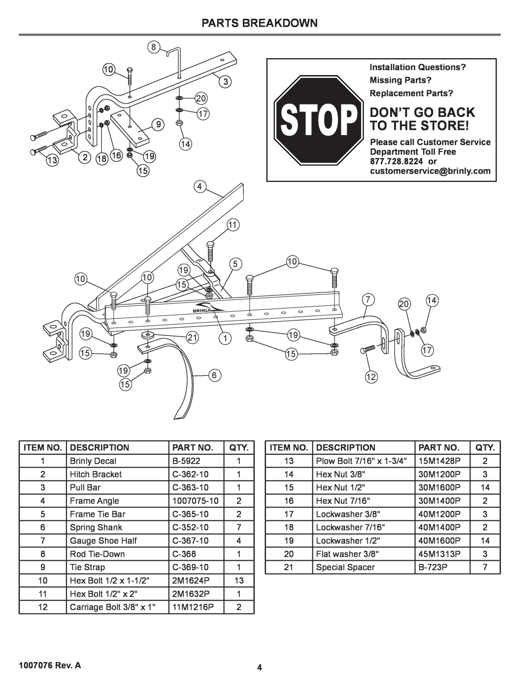 Sears CC-560 Parts Breakdown, Stop Don’T Go Back To The Store, Installation Questions? Missing Parts? Replacement Parts? 