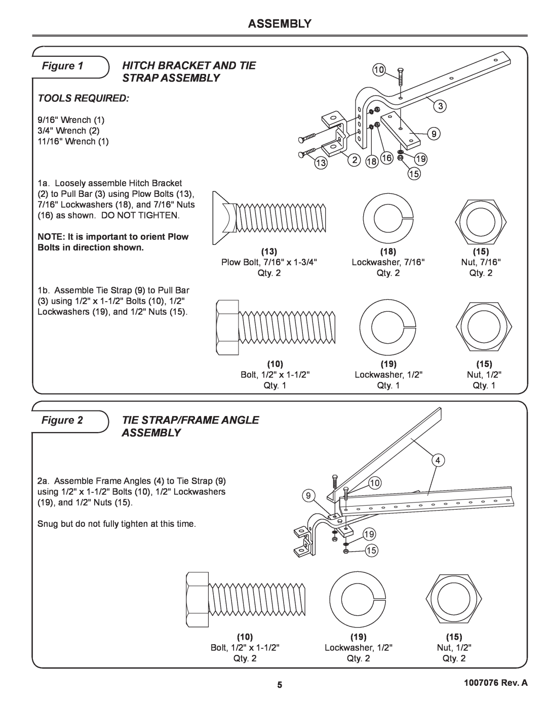 Sears CC-560 Hitch Bracket And Tie, Strap Assembly, Tie Strap/Frame Angle Assembly, Tools Required, Lockwasher, 7/16 