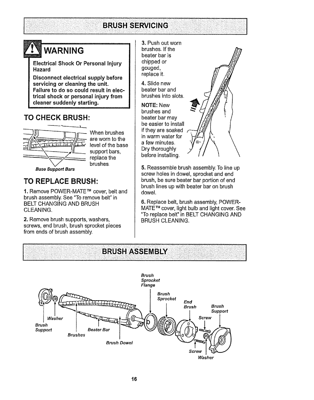 Sears CO1ZARD10UOO-4370537 owner manual To Check Brush, To Replace Brush 