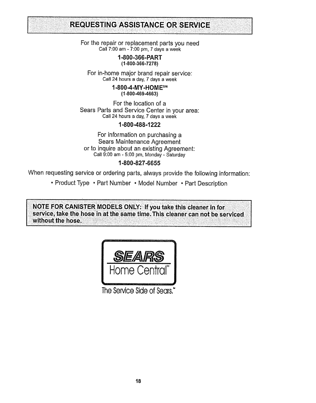 Sears CO1ZARD10UOO-4370537 owner manual HorneCentrIa 