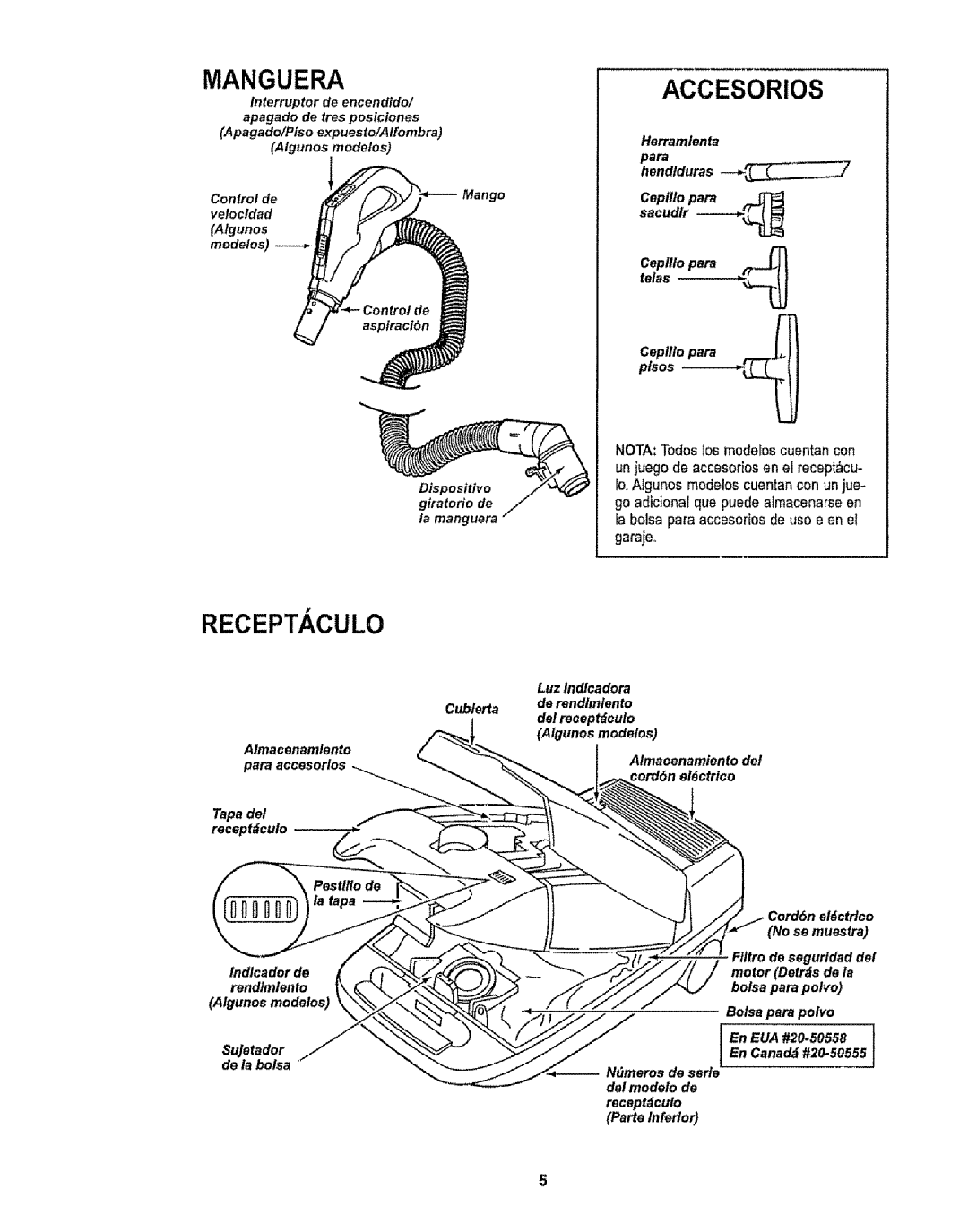 Sears CO1ZARD10UOO-4370537 owner manual Accesorios, Suetador, De ia bolsa 