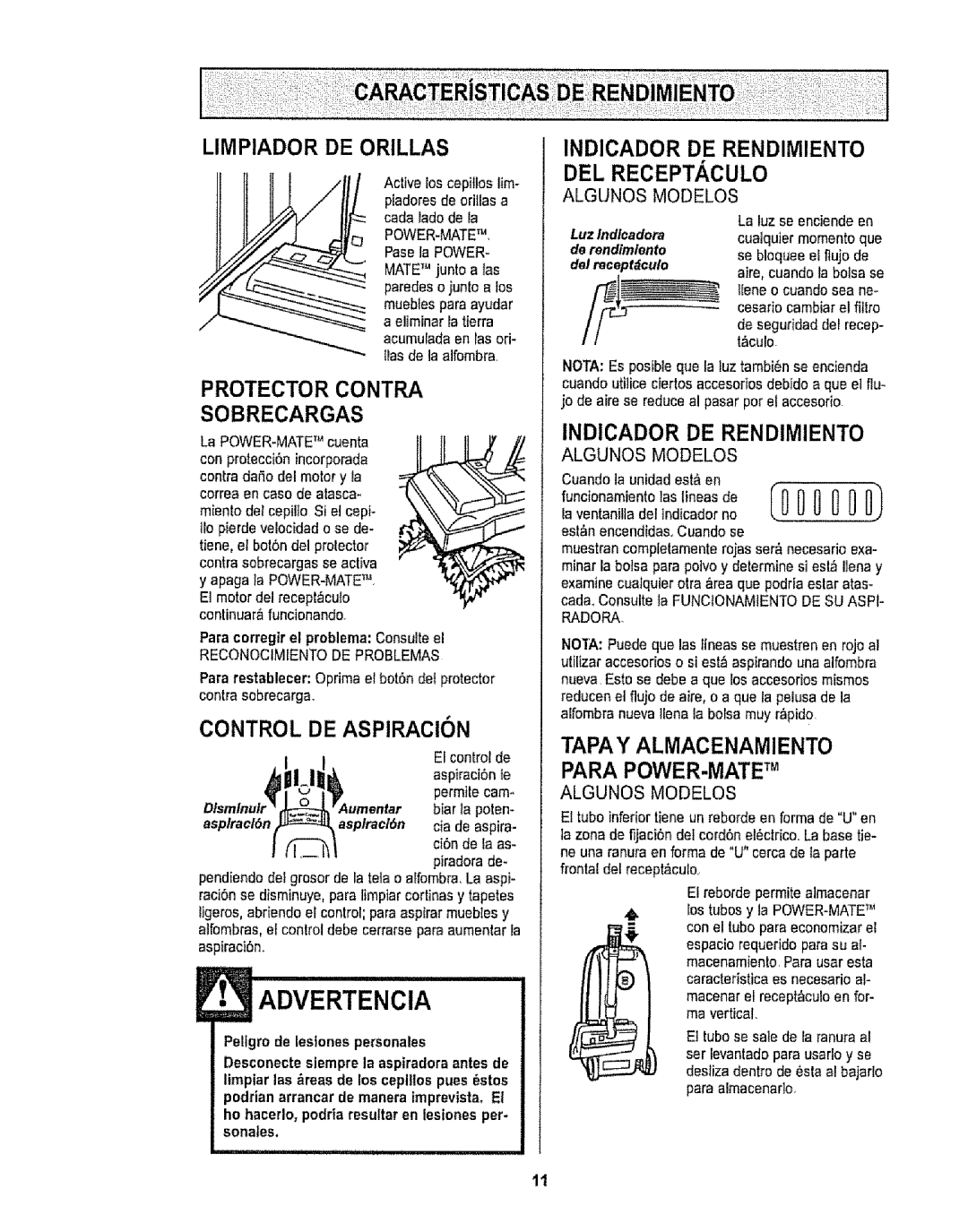 Sears CO1ZARD10UOO-4370537 Limpiador DE Orillas Indicador DE Rendimiento, Protector Contra, Pellgro de lesfones personales 