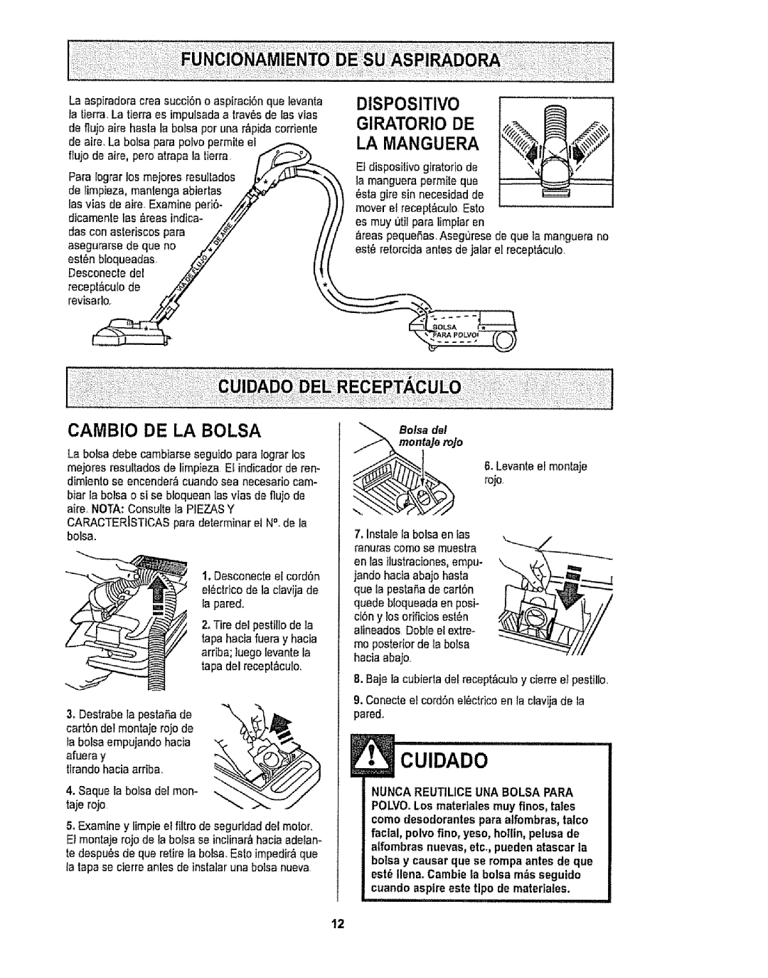 Sears CO1ZARD10UOO-4370537 owner manual Giratorio DE LA Manguera, Rojo 