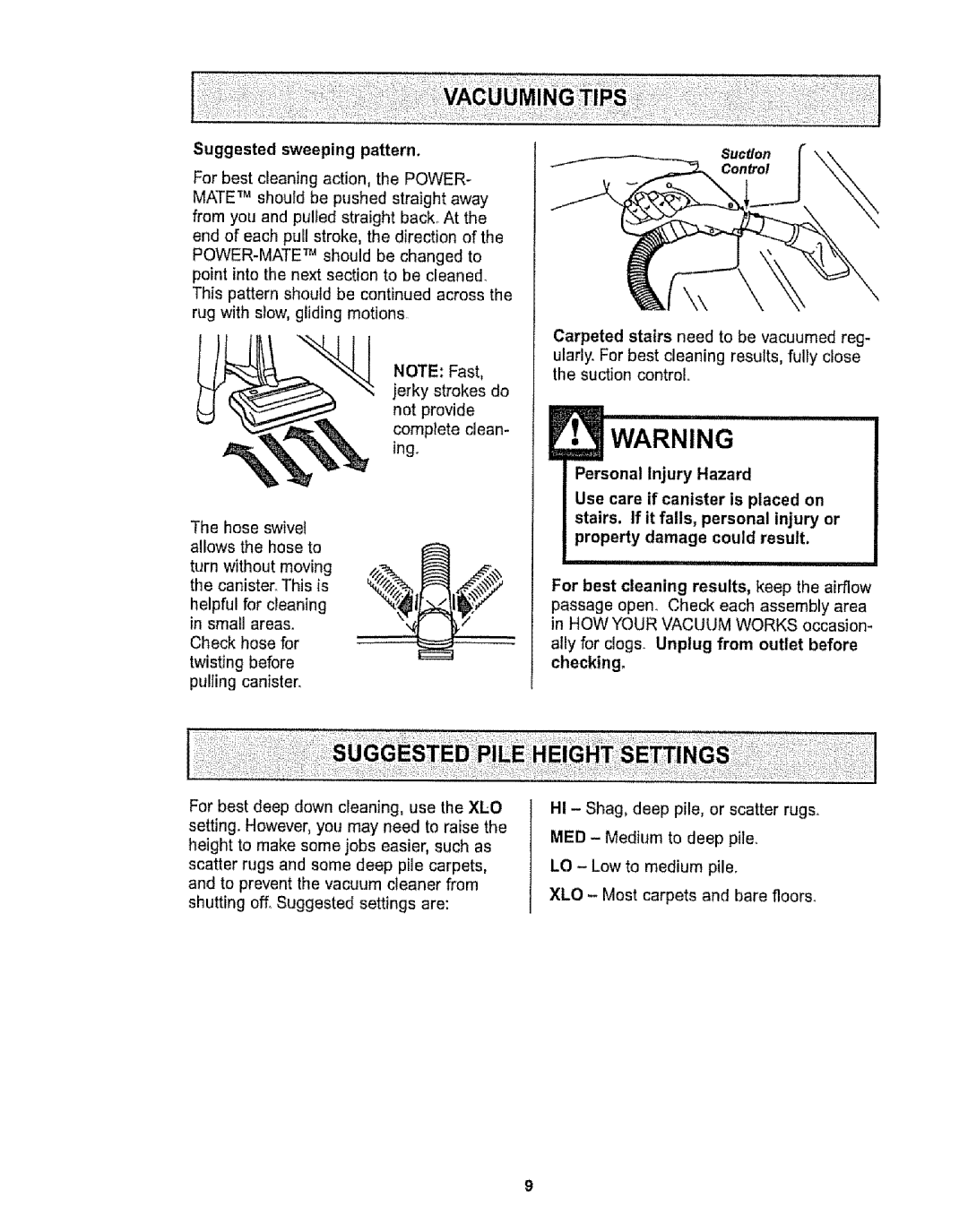 Sears CO1ZARD10UOO-4370537 owner manual Suggested sweeping pattern, For best cleaning results, keep the airflow, Checking 