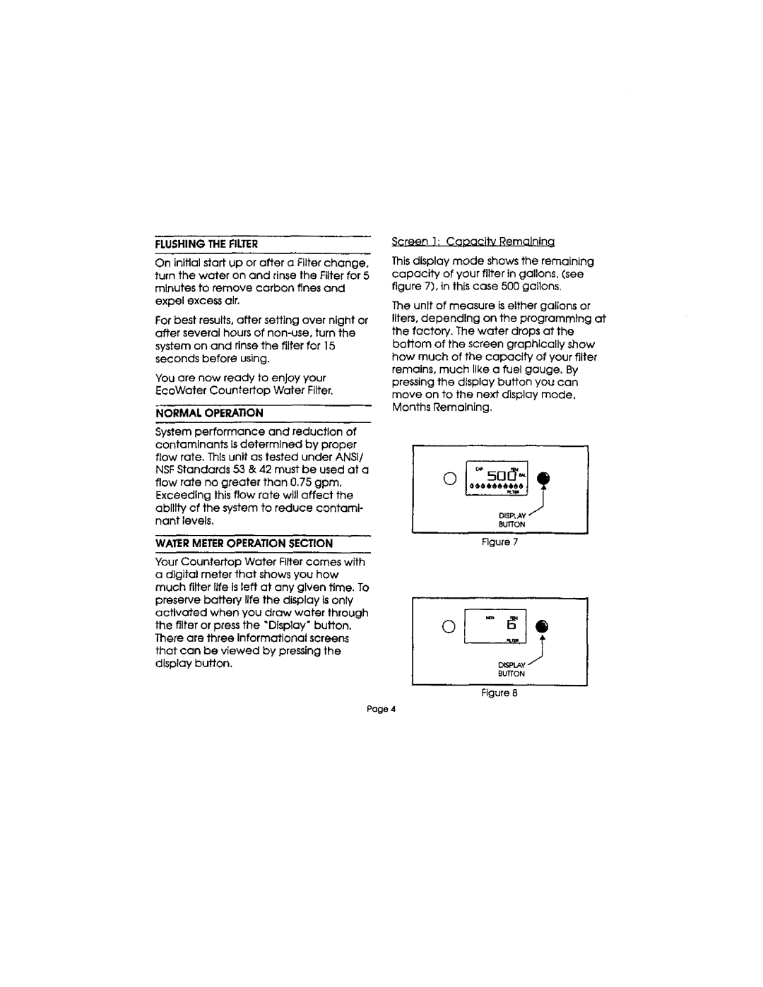 Sears CWF Flushing Thefilter, Expel excess air, Normal Operation, Ability of the system to reduce contami- nant levels 