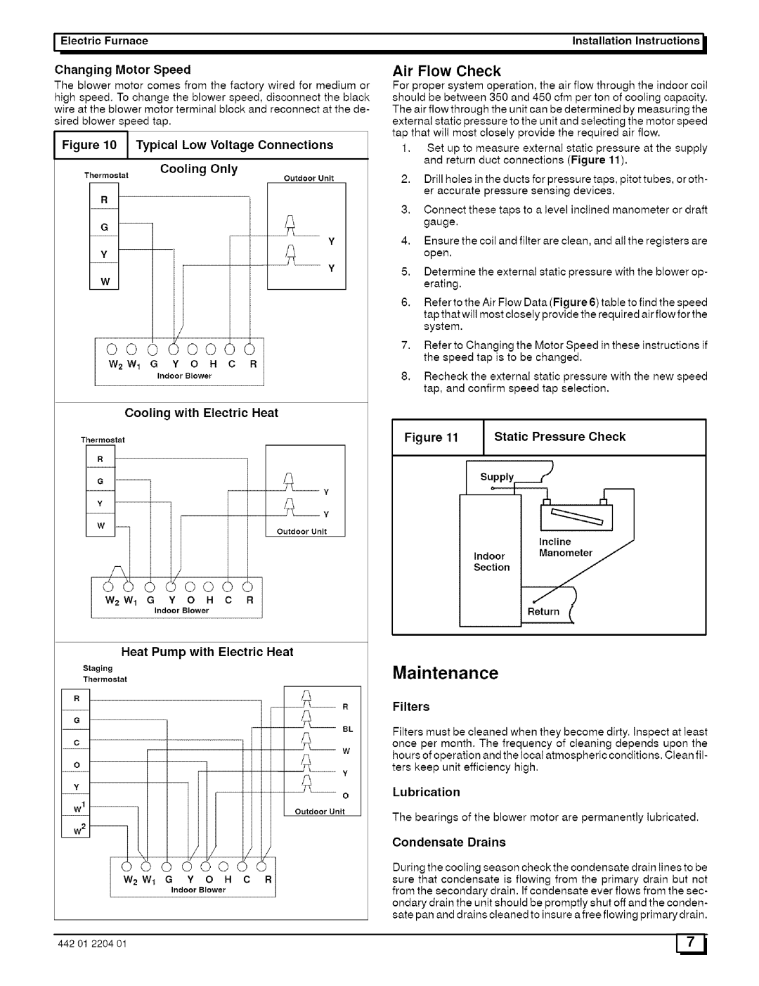 Sears EF08B1500A3, EF20N2600A2, EF12F1900A2, EF16J2200A2 installation instructions Maintenance, Air Flow Check 