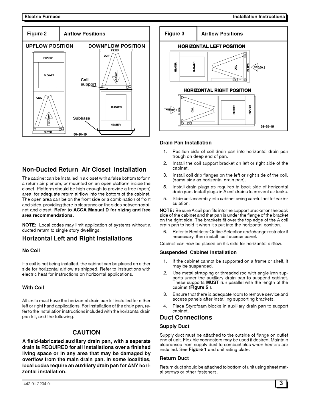 Sears EF08B1500A3 Duct Connections, Non-Ducted Return Air Closet Installation, Horizontal Left and Right Installations 