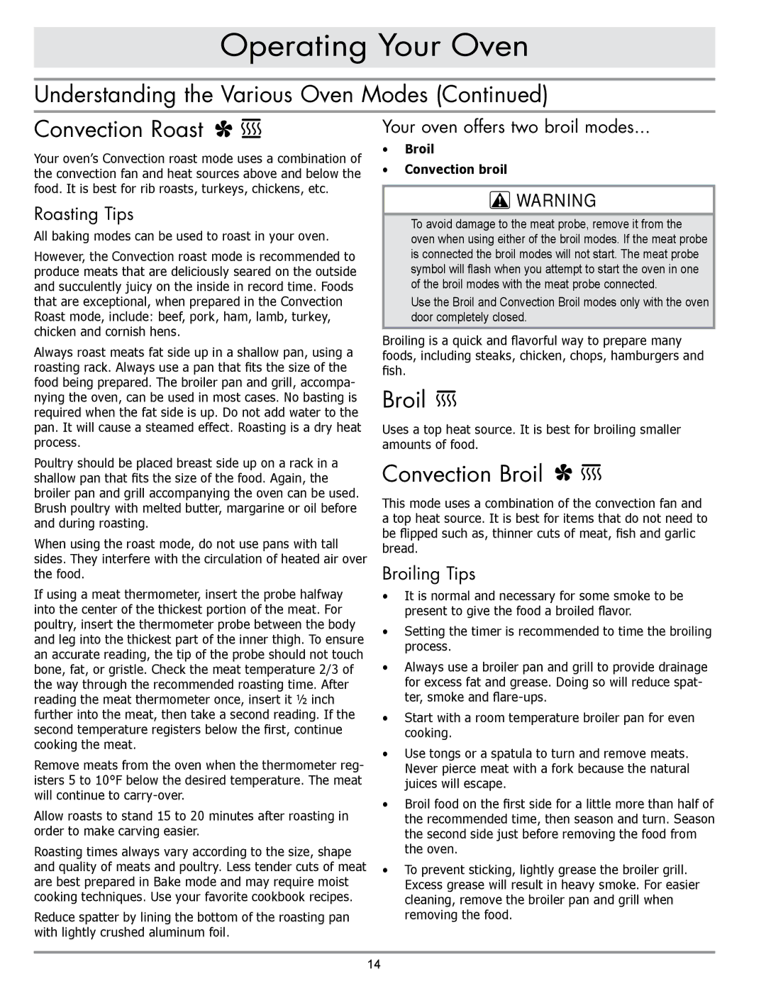 Sears EORD230 manual Understanding the Various Oven Modes Convection Roast, Convection Broil 