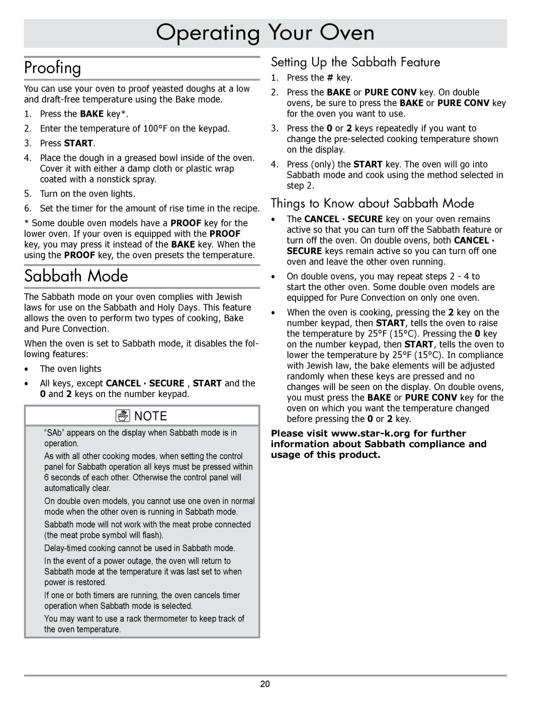 Sears EORD230 manual Proofing, Setting Up the Sabbath Feature, Things to Know about Sabbath Mode 