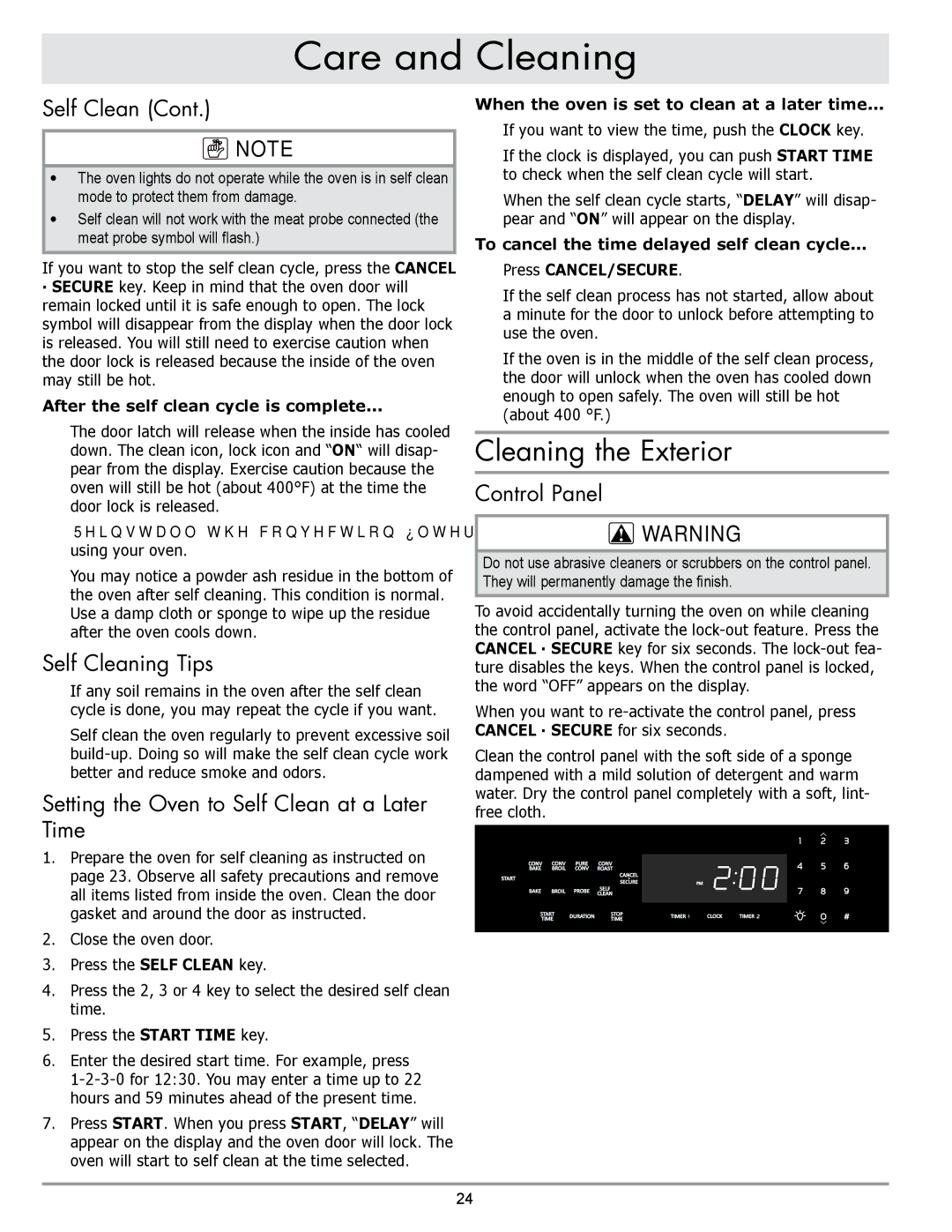 Sears EORD230 Cleaning the Exterior, Self Cleaning Tips, Setting the Oven to Self Clean at a Later Time, Control Panel 