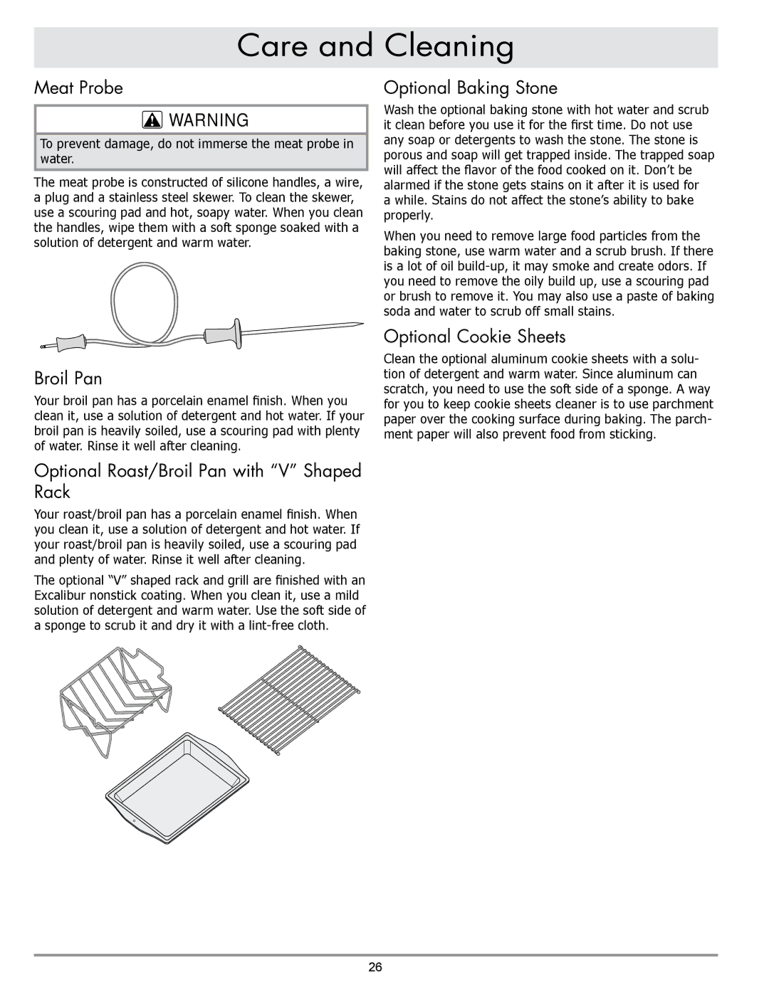 Sears EORD230 Meat Probe, Optional Roast/Broil Pan with V Shaped Rack, Optional Baking Stone, Optional Cookie Sheets 