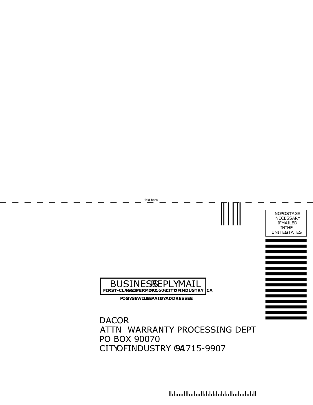 Sears EORD230 manual Business Reply Mail 