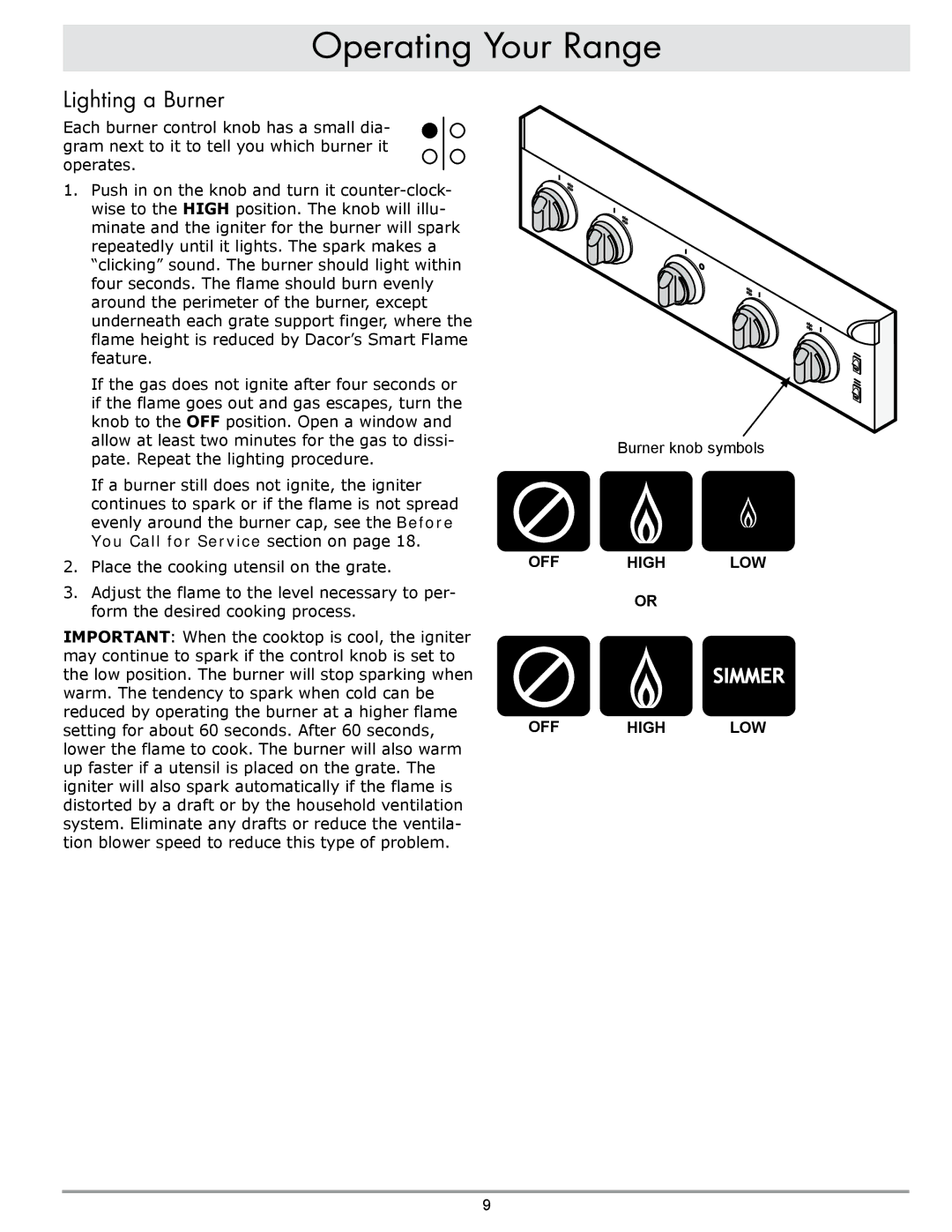 Sears ER30GI manual Lighting a Burner 