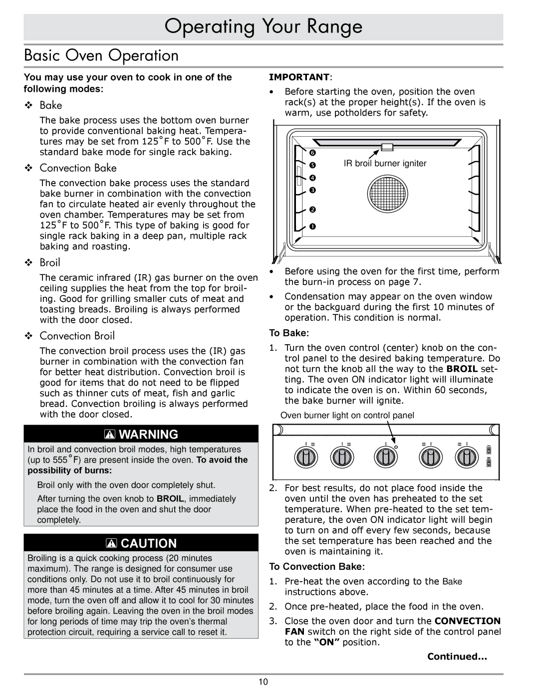 Sears ER30GI manual Basic Oven Operation, ™™ Bake, ™™ Convection Bake, ™™ Broil, ™™ Convection Broil 