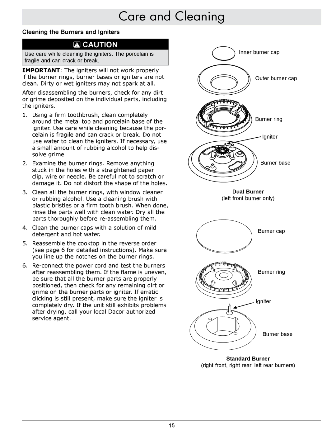 Sears ER30GI manual Cleaning the Burners and Igniters 