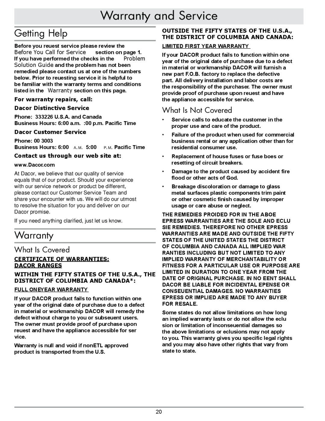 Sears ER30GI manual Warranty and Service, Getting Help, What Is Covered, What Is Not Covered 