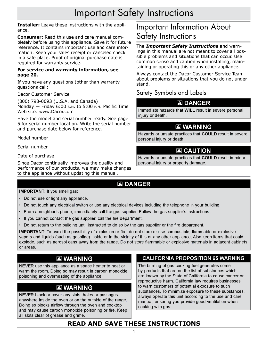 Sears ER30G Important Safety Instructions, Important Information About Safety Instructions, Safety Symbols and Labels 