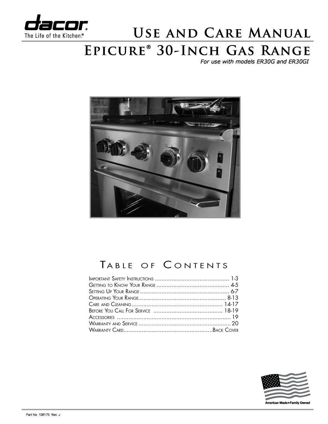 Sears manual For use with models ER30G and ER30GI, USE AND CARE MANUAL EPICURE 30-INCH GAS RANGE, A ccessories 