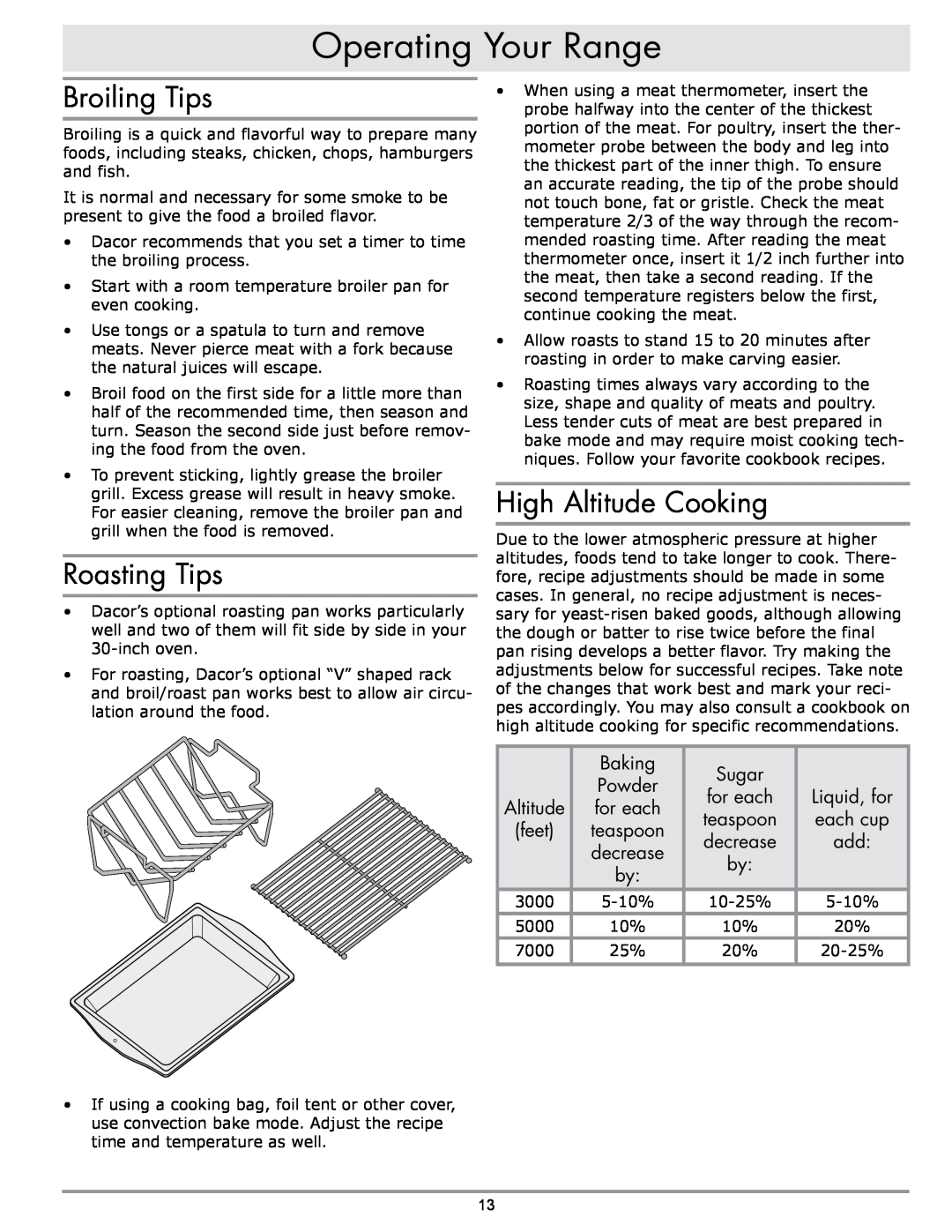 Sears ER30GI manual Broiling Tips, Roasting Tips, High Altitude Cooking, Operating Your Range 