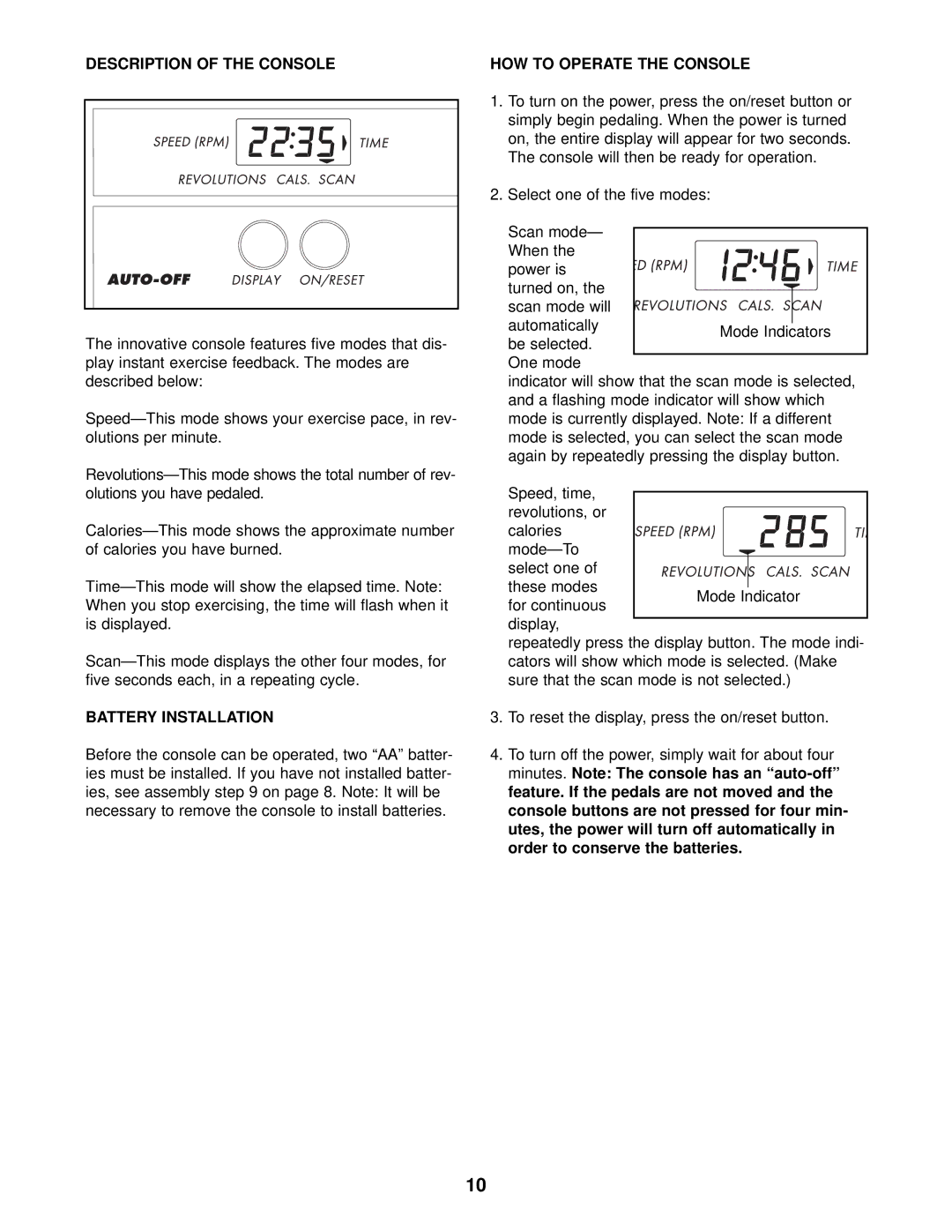 Sears ET 30 user manual Description of the Console HOW to Operate the Console, Battery Installation 