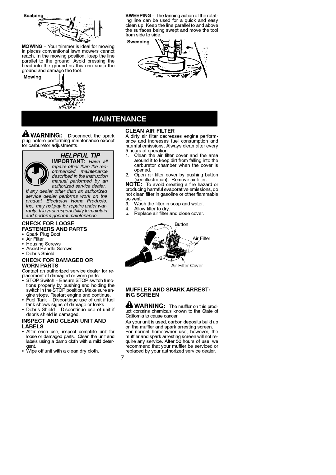 Sears FL20 instruction manual Maintenance 