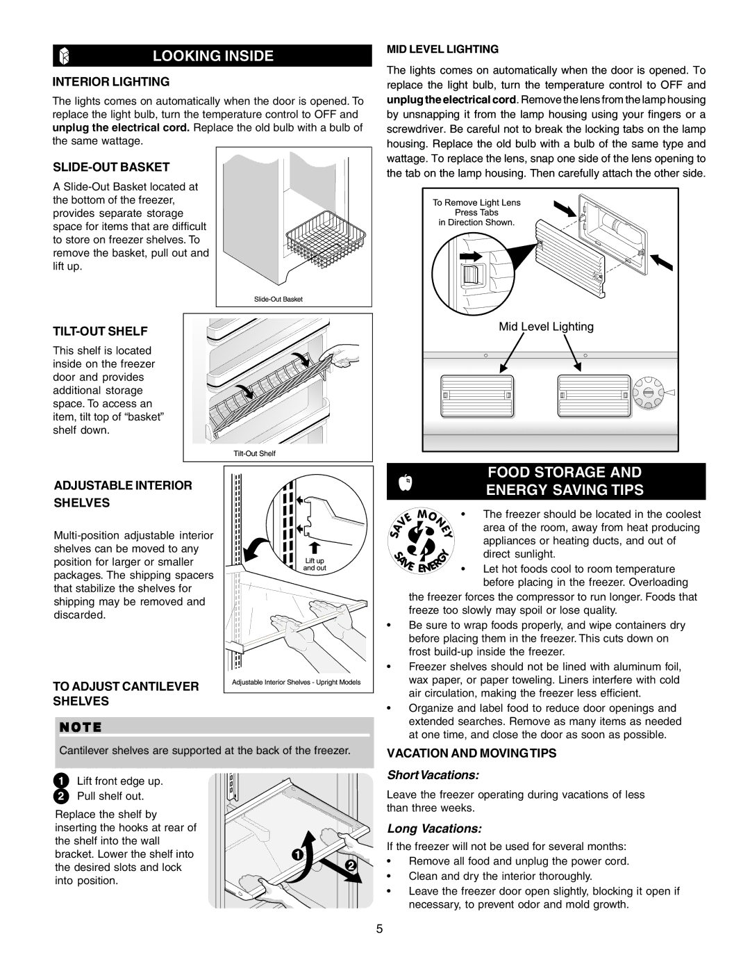 Sears Freezer Single-Door warranty Looking Inside, Food Storage Energy Saving Tips, ShortVacations, Long Vacations 