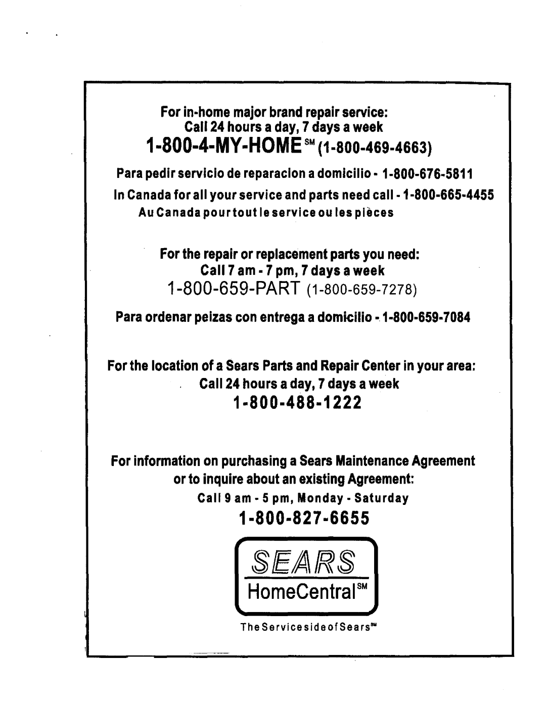 Sears JH4000, 142.288040 operating instructions Sears 