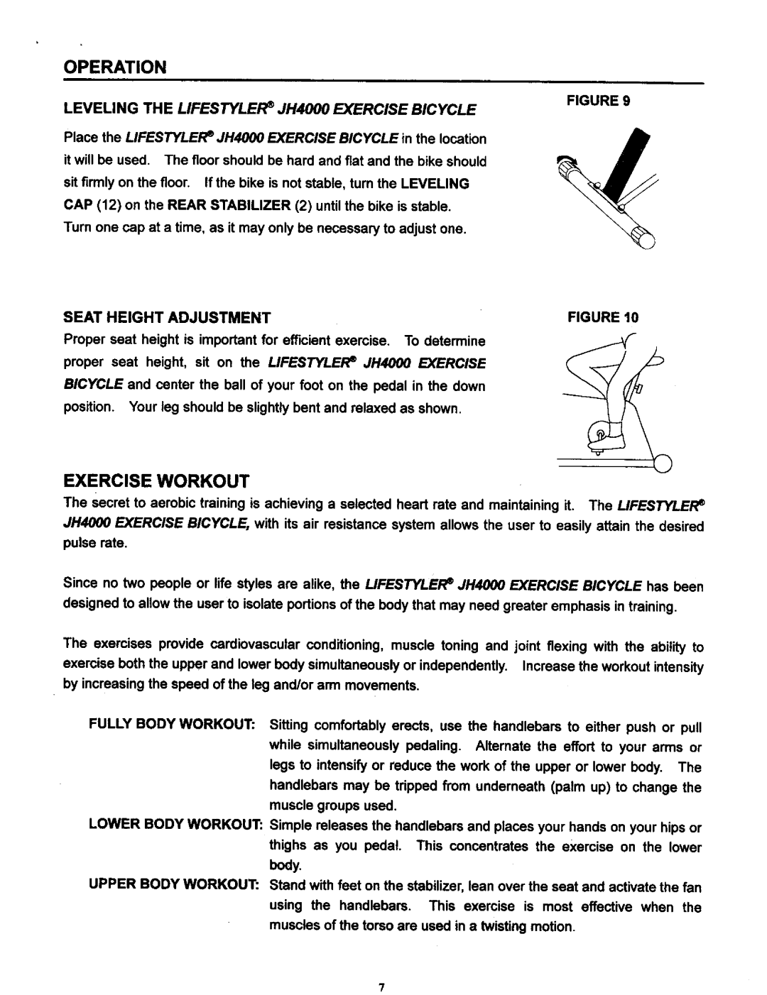 Sears 142.288040, JH4000 operating instructions Exercise Workout, Operation, Fully Body Workout 