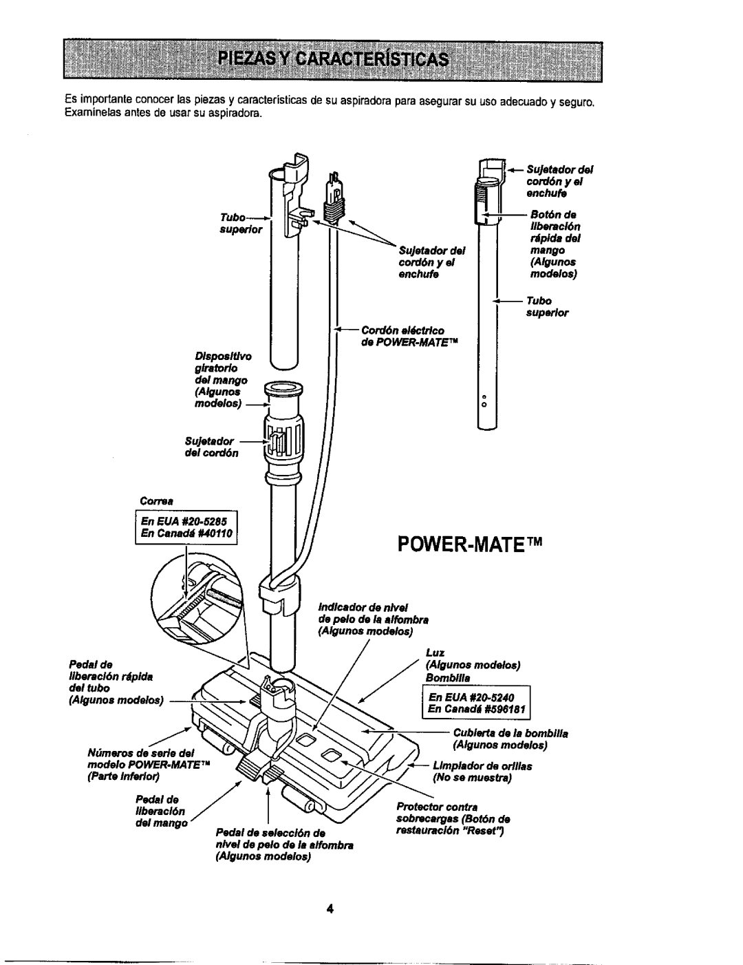 Sears L0711256 owner manual Superior, Tubo, Cublertade la bombllla Algunosmodelos Parte Inferior 