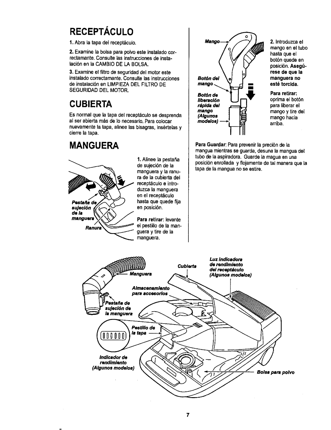 Sears L0711256 owner manual Bot6n del, Mango, BobSnde, Ilberacl6n, Rdplda del, Algunos 