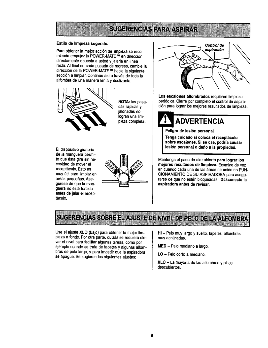 Sears L0711256 owner manual Mienda empujar la POWER-MATETMen direcci6n, Antesde jalar el recep- ticuto 