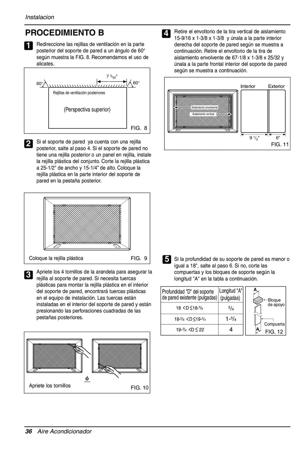 Sears LT123CNR, LT103CNR, LT143CNR manual Procedimiento B, Instalacion, Aire Acondicionador 