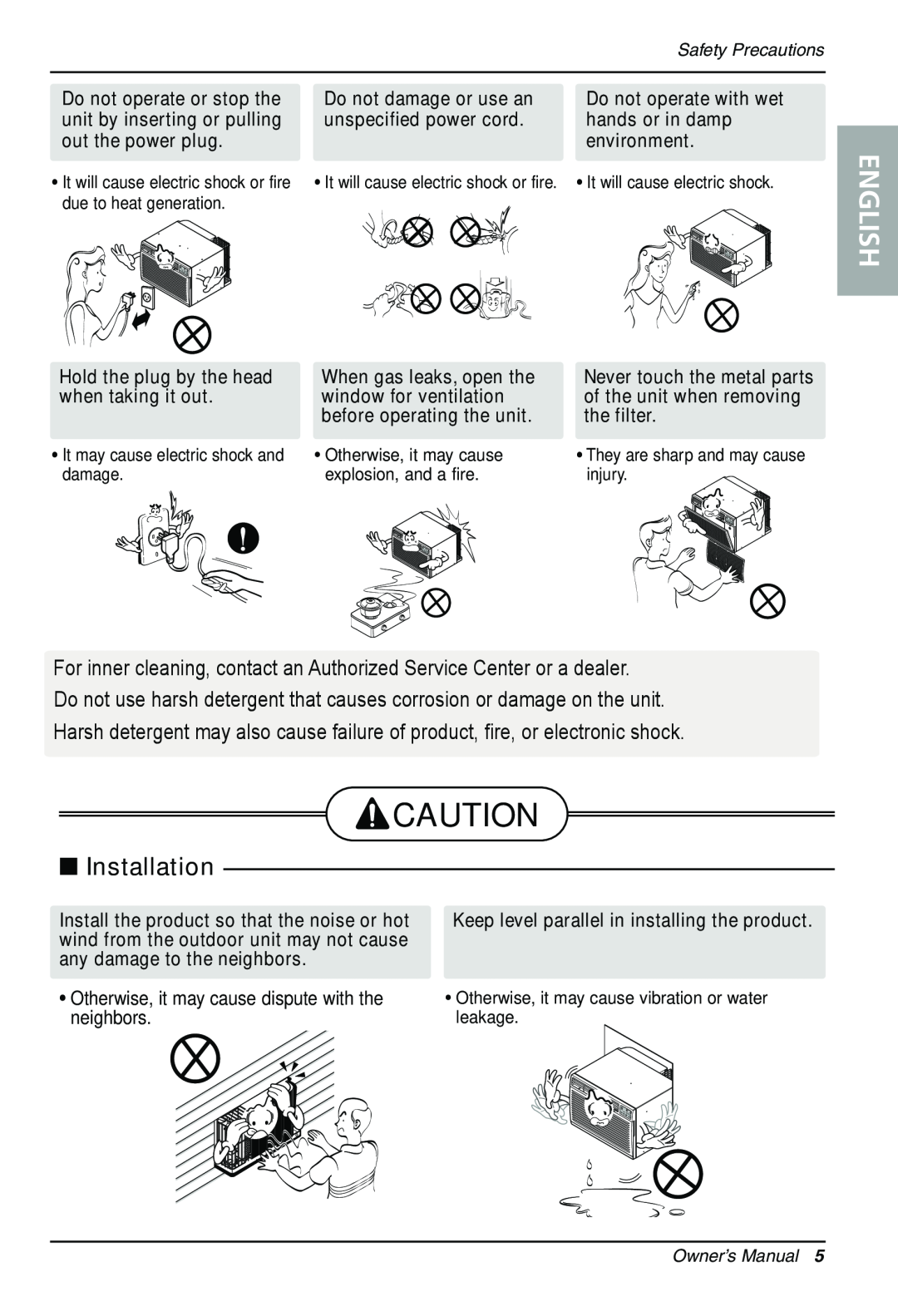 Sears LT143CNR manual English, Installation, Do not operate or stop the, Do not damage or use an, Do not operate with wet 