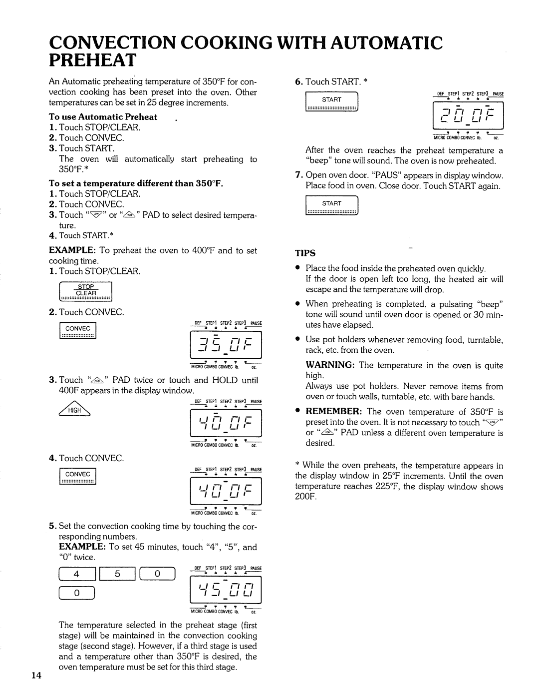 Sears Microwave Oven manual Convection Cooking with Automatic Preheat, Li Li, Li -Li-I, Tips 